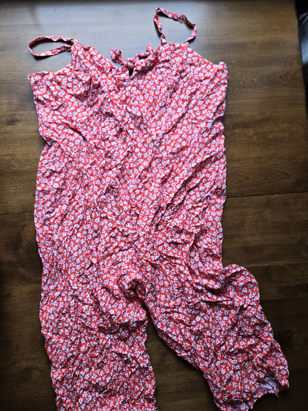 Navy Red Floral Ruffle Jumpsuit Romper Women’s XXL Cottagecore Boho